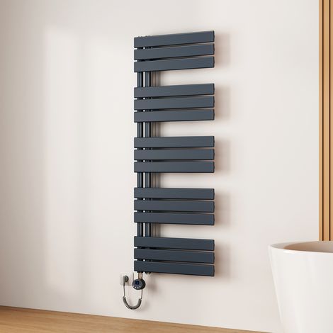 EMKE Sèche-Serviettes Électrique à Thermostat, Minuterie et Puissance Réglable, Anthracite 800W 1320x500 mm