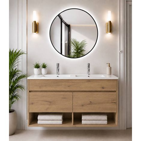 Meuble de salle de bain suspendu avec vasque extra-plat ORIGENBATH NEBARI avec portes sans miroir 120x45 cm double vasque estepa