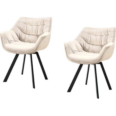 Lote de 2 sillas de diseño COMFY giratorias 180° en terciopelo champán beige y patas negras. (1/5)