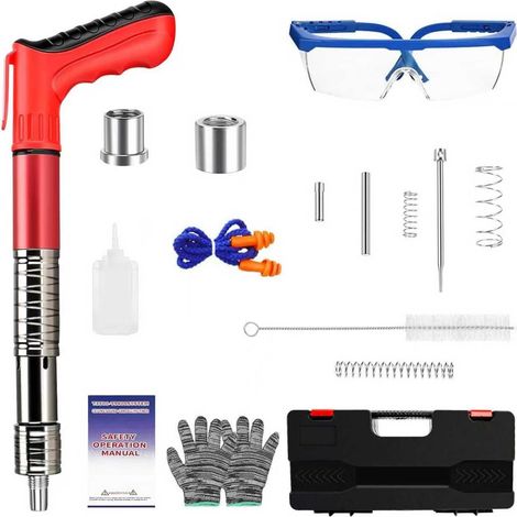 Pistolet a Cloueur Manual, Pistolet Clou Beton Clouteuse Cloueuse Air Comprimé Tout Acier Nail Gun 5 Vitesses Réglable Portable pour Murale Charpente Plombier Circuits Plafond Rouge (1/5)