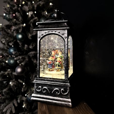 21cm Battery Operated Christmas Carol Scene Glitter Water Spinner Lantern (1/5)