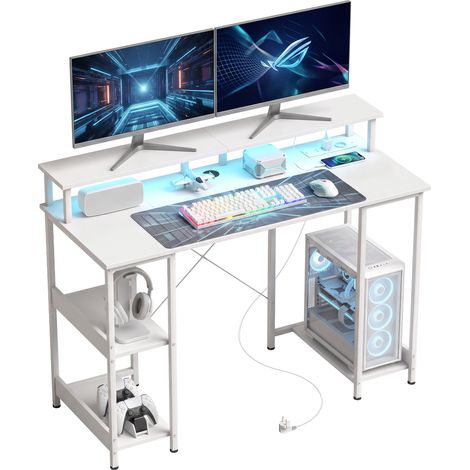HOMCOM Scrivania PC Reversibile Supporto Monitor, Prese Elettriche e Luci (1/5)