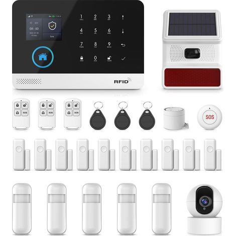Alarme Maison sans Fil WiFi/GSM, Centrale à écran Tactile 2.4'', Sirène extérieure, Capteur de Porte, Capteur de Mouvement PIR (1/5)