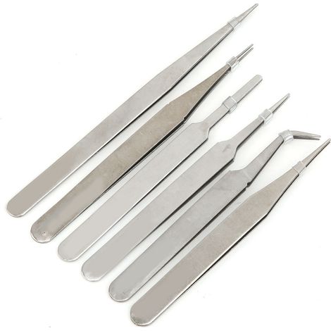 Ensemble de 6 pinces antistatiques en acier inoxydable pour la réparation de circuits imprimés électroniques (1/5)
