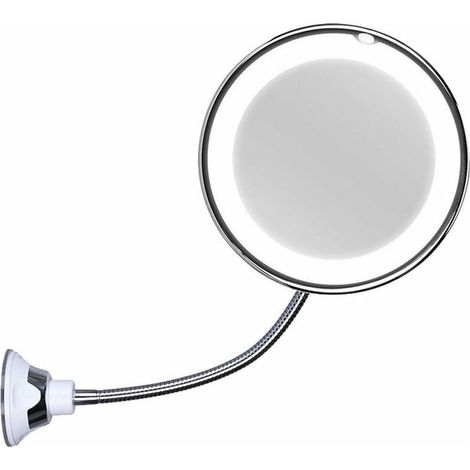 Miroir cosmétique avec col de cygne, 17 cm, grossissement 10x, éclairé par LED, avec ventouse puissante, pivotant à 360 degrés, lumière du jour, à piles, sans fil et miroir de voyage compact (1/5)