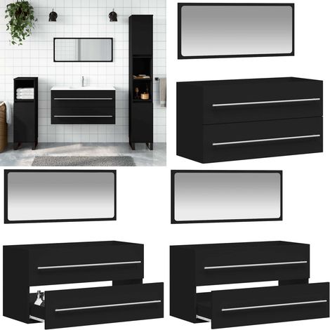 Armoire de salle de bain avec miroir noir bois d'ingénierie - Meuble De Salle De Bain - Armoire Salle De Bain - Miroir Salle De Bain - Rangement Salle De Bain - Armoire Murale - Home & Living