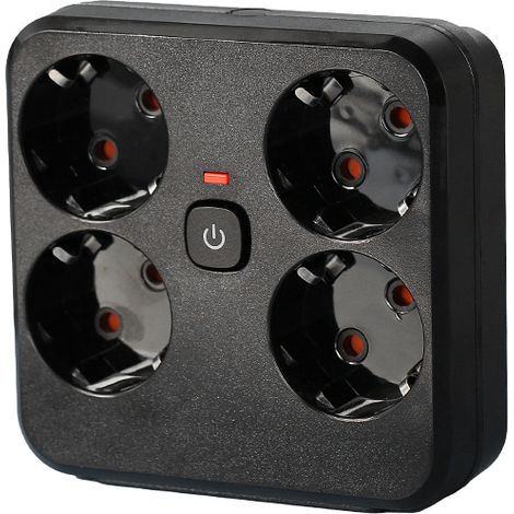 Regleta multitoma, enchufe, regleta eléctrica, con 4 tomas, interruptor de un botón, regleta de extensión, de 1 a 4, negra - Modelo 2 (1/5)