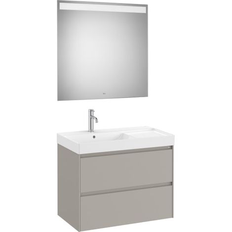MUEBLE LAVABO IZQUIERDA 800X460 ONA STANDARD 2 CAJONES + ESPEJO LED GRIS ARENA