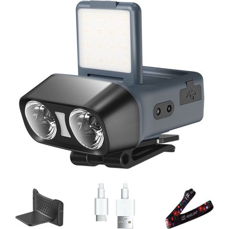 Linterna frontal LED con sensor de brillo ajustable, fijación a la gorra, sensor lateral, cinco modos de iluminación con variación gradual de intensidad, resistente al agua IPX4. (1/5)