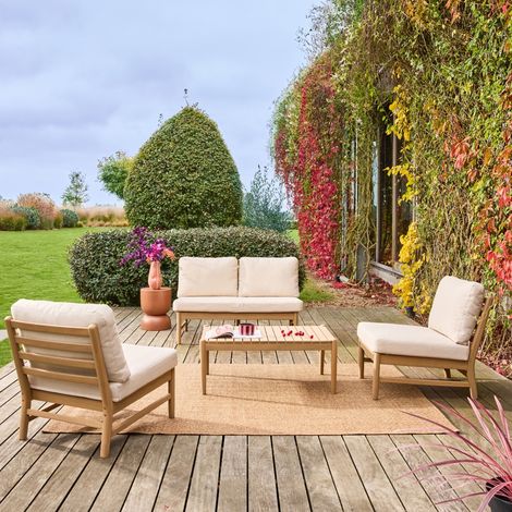 Salon de jardin bois d'acacia naturel 4 places - Lunari Naturel / Beige