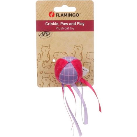 Jouet Chat - Balle Prali Violette - Peluche Douce - avec cataire et Rubans - Jouet interactif pour Chat - 13x4,5x4,5cm