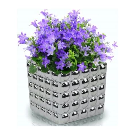 Pot de fleurs carré en céramique argentée 14 cm (1/2)