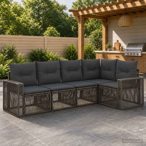 Set Divano da Giardino 5 pcs Grigio e Grigio Scuro polyrattan vidaXL (1/4)