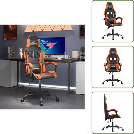 Silla ergonómica - vidaXL Silla gaming cuero sintético negro y naranja - Silla de oficina