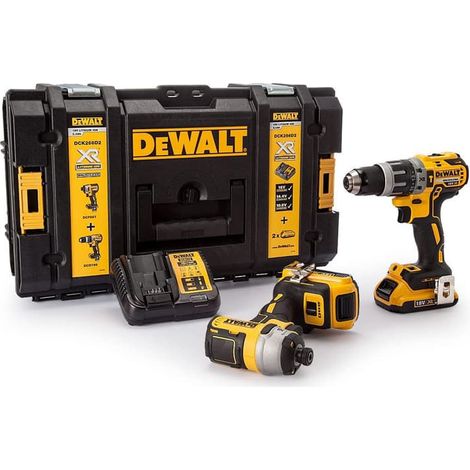 Dewalt – Pack perceuse à percussion DCD796 et visseuse à chocs DCF887 18V avec 2 batteries 2.0Ah – Moteur Brushless – Idéale pour béton et espaces confinés