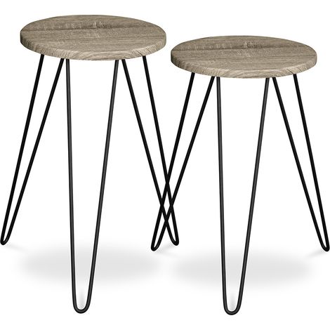 Set aus 2 Beistelltischen - Industriedesign - Holz und Metall - Hairpin Natural wood (1/5)