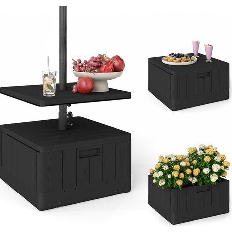 Deodat Pied Parasol Design Table Basse Étagère HDPE Effet Bois Noir Stable