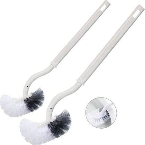 2PCS Brosse de Toilette Brosse WC Brosse de Toilettes à Manche Long Plastique, avec des Poils Solides pour Le Ménage des Toilettes, Nettoyage en Profondeur, Blanc (1/5)