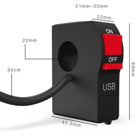 Interruttore di accensione per moto 12V DC - Antipolvere - Pulsante - Manubrio con caricatore USB - Spia luminosa - Lampadine a incandescenza - Piccolo pannello bianco con cablaggio (1/4)