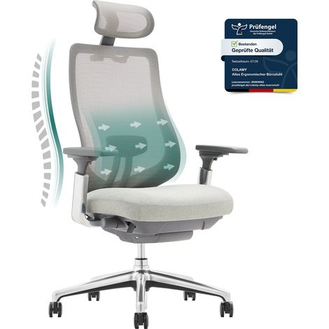 SMARTUE ATLAS Silla de Oficina Ergonómica de Malla – Silla Ejecutiva con Reposacabezas, Reposabrazos 4D, Asiento Deslizante y Bloqueo de Inclinación, Gris