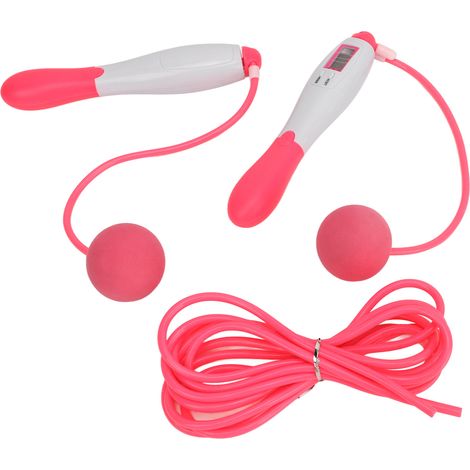 Corde à sauter sans fil avec compteur, 4 modes réglables, fil d'acier, équipement de fitness rose (1/5)