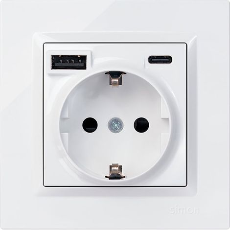 Prise Schuko + USB A + C 10,5 W 16 A 250 V, Simon 10, blanc (1/4)