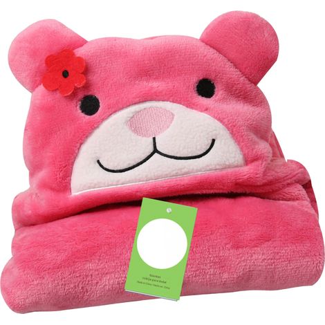 Couverture à capuche pour enfants, douce et confortable, en velours corail, motif animal, pour bébés et enfants, motif ours rose rouge (1/5)