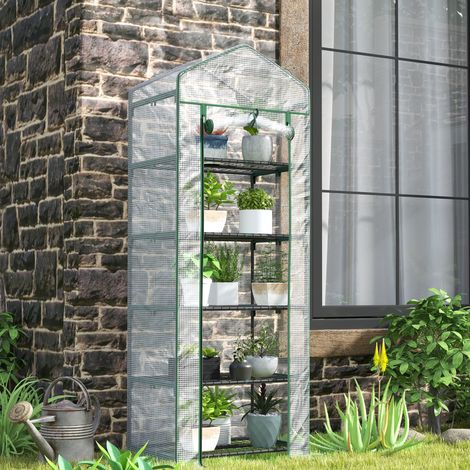 Serre de jardin 5 niveaux 69x49x193 cm acier blanc OKMYHOME (1/5)
