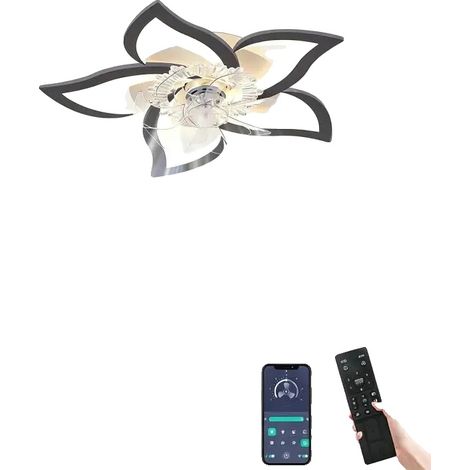 Ventilador de techo con luz, control mediante aplicación inteligente, 6 velocidades, color negro. (1/2)