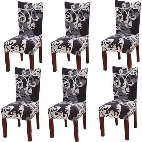 Housses de chaise de salle à manger Marron + blanc 6 pièces- (1/5)