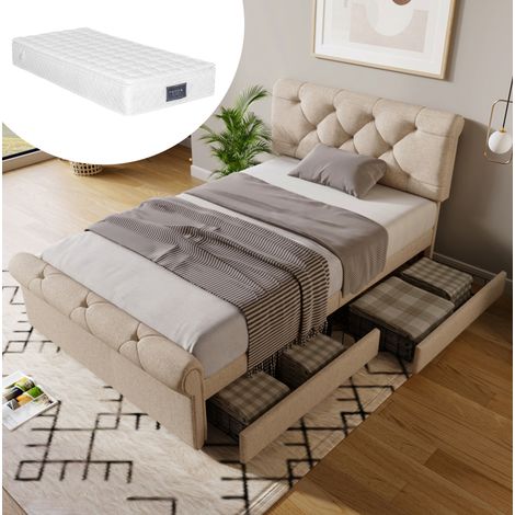 cama 90x200 almacenaje 2 cajones con colchón OKMYHOME (1/5)