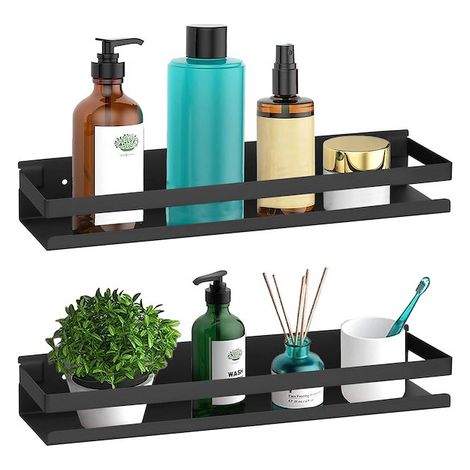 Mensole da bagno set 2 pezzi, appendibili per doccia 40x10 cm acciaio inossidabile loft nero (1/5)