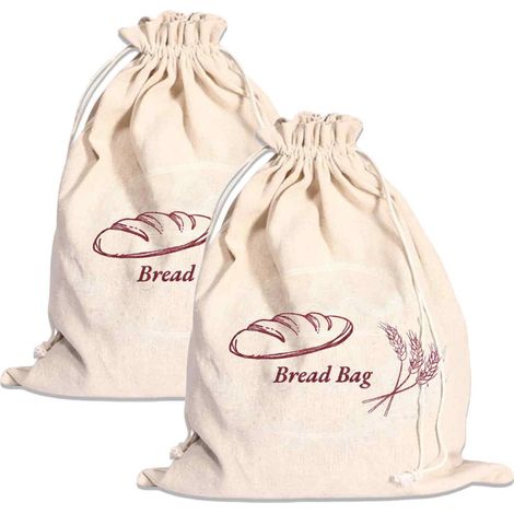 Sac à Pain - Lin Naturel Bio - 30 x 38 cm - Fermeture à Cordon - Réutilisable - Pour Pain Maison, Pâtisseries et Légumes - Lot de 2 (1/5)