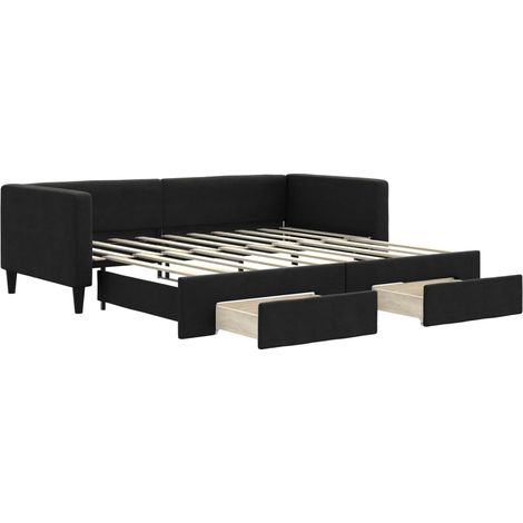 Maison Exclusive - Lit de jour avec gigogne et tiroirs noir 90x190 cm tissu