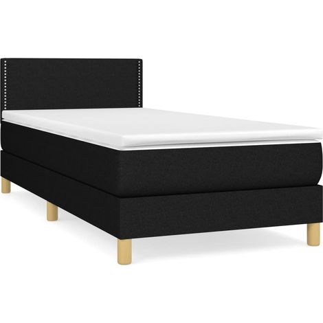 Lit simple Lit adulte Sommier à lattes de lit avec matelas Noir 90x200 cm Tissu