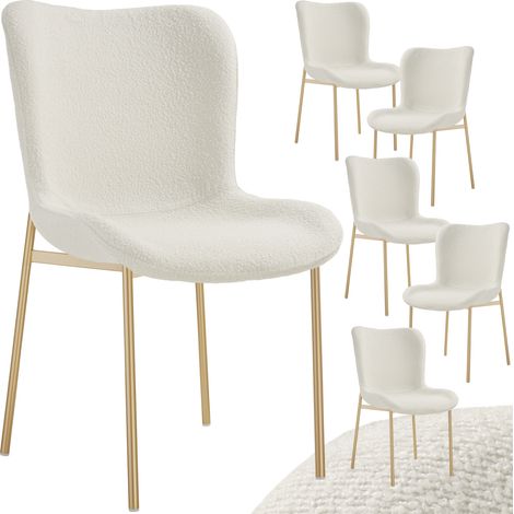 Tectake – Lot de 6 chaises rembourrées tissu bouclette – Ergonomiques – Hauteur d'assise 49 cm – Pieds en acier doré – Confort optimal pour salle à manger (1/5)