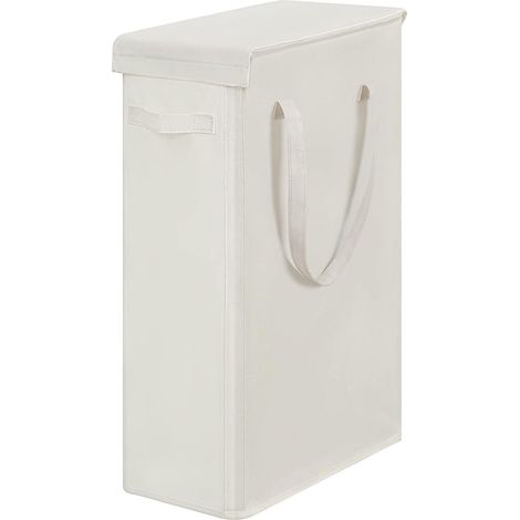 Cesto de ropa sucia estrecho con tapa, 60 l, de tela Oxford, con asas largas, para dormitorio y baño (beige)