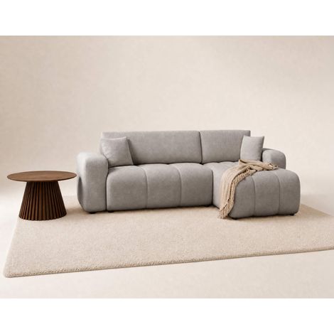 Nicole - canapé d'angle réversible 4 places convertible avec coffre en tissu - gris clair
