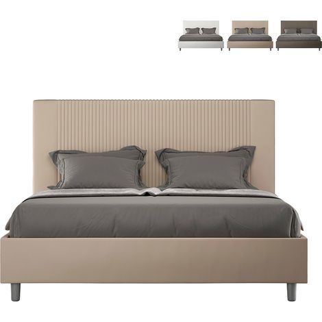 Letto matrimoniale con rete imbottito 160x190 similpelle tortora Goya (1/5)