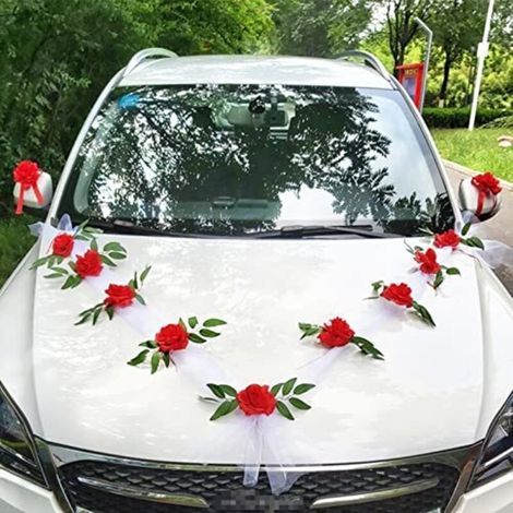 Kit Decoration Voiture Mariage Champetre, Decoration Mariage Voiture Chic, Décoration Voiture Mariage Tulle Et Roses, Noeud Deco Voiture Mariage Retroviseur Ruban Fleurs Seche Ventouse (1/5)