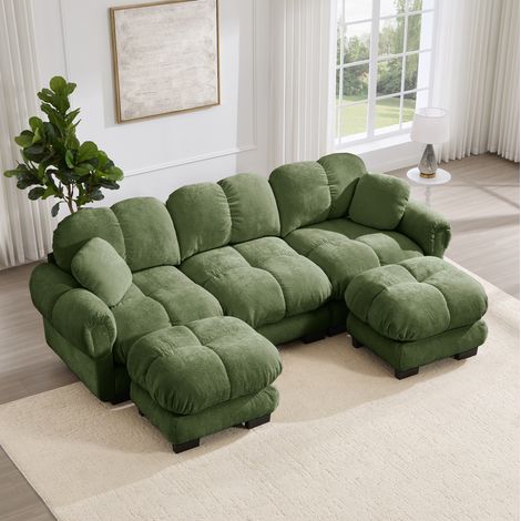 U-förmiges Sofa mit beweglicher Ottomane, 3-Sitzer, Chenille, Grün OKMYHOME (1/5)