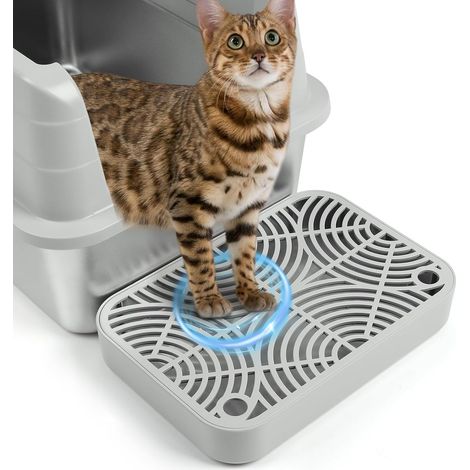 Plastic Cat Staircase, Litter Tray Ramp with Filtering Function, Litter Tray Filtering Pedal for Kitten and Old Cats, Self-Cleaning Litter Tray (Light Grey) (1/5)