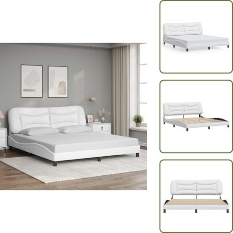 The Living Store Bettgestell mit Kopfteil Weiß 180x200 cm Kunstleder - Bettstellengestell - Doppelbett - Weißes Bettgestell - Schlafzimmermöbel - Kunstlederbettwäsche (1/5)