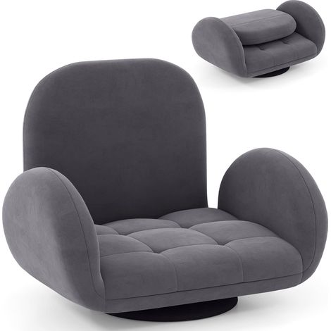 COSTWAY Swivel Floor Chair Folding Gaming Chair with Adjustable Backrest Grey (1/5)