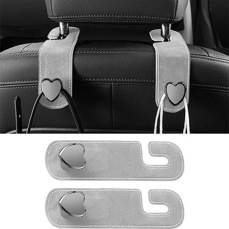 Lot de 2 crochets de siège auto en daim en forme de cœur, accessoires de rangement pour sac à main (gris) (1/3)