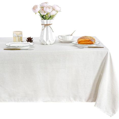 Rechteckige Tischdecke 140 x 240 cm aus waschbarem und fleckenabweisendem Polyester, beige, ideal für Esszimmer, Garten und als Tischdekoration im Freien. (1/5)