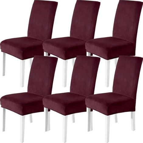 Housses de chaise élastiques - Lot de 6 - Bordeaux - Modèle universel - Idéales pour les anniversaires et les décorations de fêtes (1/4)
