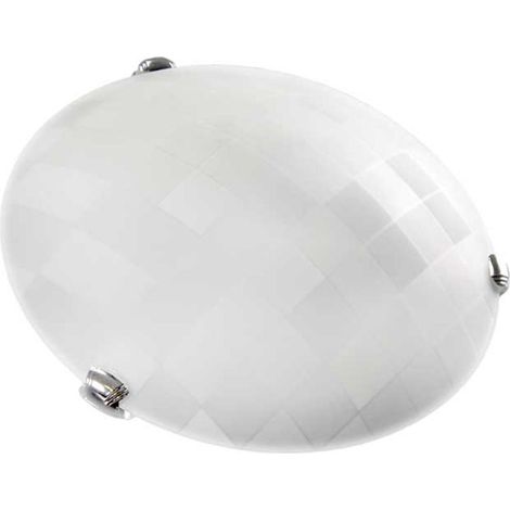 PLAFONIERA TONDA IN VETRO BIANCO CON DESIGN A QUADRI DA 40 CM (1/2)