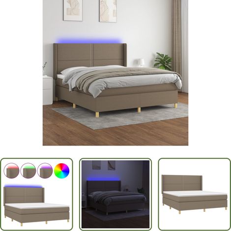 vidaXL LED-Streifen - Boxspringbett mit Matratze & LED Taupe 180x200 cm Stoff (1/5)