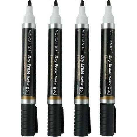 Lot de 4 feutres effaçables à sec Volcanics Jumbo noirs Marqueurs pour tableau blanc à faible odeur et pointe extra-fine (1/4)